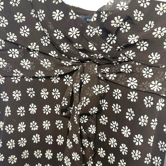 H&M Y2K Tank Top Babydoll Floral Daisy Chiffon Bow Brown Flowy Cottage Size 4 - Picture 5 of 11
